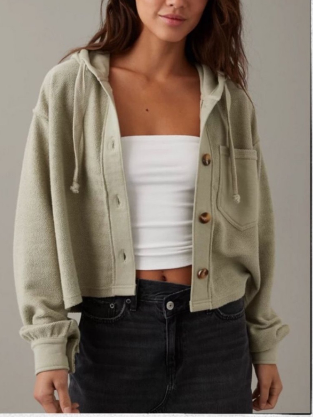 Cropped hooded shacket